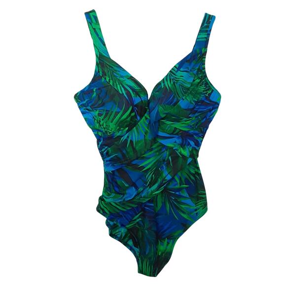 MiracleSuit Rock Solid Revele Underwire One Piece Swimsuit & Sheer Sarong Sz 16 - Picture 2 of 15